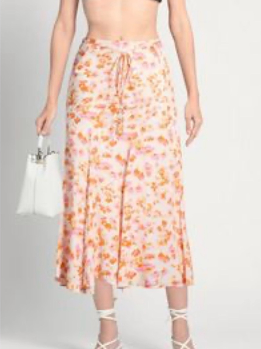 Maje no belt Floral Pink Drawstring Midi Skirt